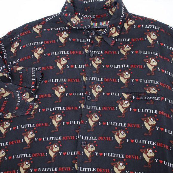 Vintage 90s Looney Tunes Mania Shirt Mens Large U LITTLE DEVIL Silk Taz all over - Picture 11 of 12